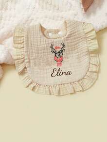 1pc Custom Design Baby Bib With U-Shaped Lace, Personalized Exclusive For Infants - Multicolor - View 8