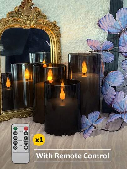 3pcs 3D Flickering Flameless Candles, Realistic Simulated Candlelight With Jumping LED Lights, Battery Operated Candles With Timer And Remote Control, Smokeless And Odorless 3D Candles, Suitable For Tabletop Centerpiece Decor, Christmas, Halloween, Valentine's Day, Dining Table, Room Decor, Wedding, Party, Gift