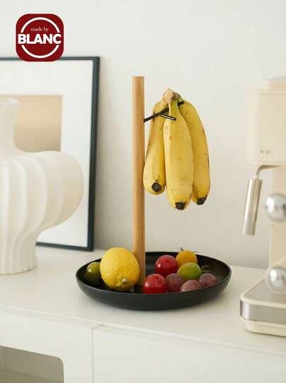 现代白色和自然色 ABS 水果篮架，带悬挂式香蕉架 - 多层厨房储物架，节省空间的垂直收纳架，适用于客厅、餐厅、桌面 - 食品设计，带圆边的装饰性水果展示架，非常适合小空间（易于组装） - 时尚实用，可用于整理香蕉、苹果、橙子等 - 极简主义装饰