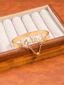 Fashionable Rhinestone Embellished English Letter Minimalist Versatile Bracelet - Multicolor - View 2