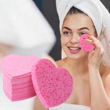 50pcs Heart-Shaped Natural Sea Sponge Pads - Professional Quality Face Cleansing Sponges, Suitable For Washing, Exfoliating And Makeup Removal - Heart-shaped - View 2