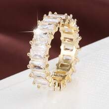 1pc Minimalist Geometric Design Cubic Zirconia Inlaid Women's Ring, Casual Gift Design - Multicolor - View 19