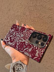 1 chiếc ốp lưng điện thoại thời trang tối giản màu đỏ họa tiết ren, chất liệu IMD màu bạc, chống trượt, chống rơi, tương thích với Samsung. - Nhiều màu - Xem 3