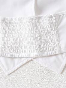 2pcs/Set Girls' Elegant Pearl Button Halter Top And 3D Rose Skirt Set, Spring/Summer - Red - View 7