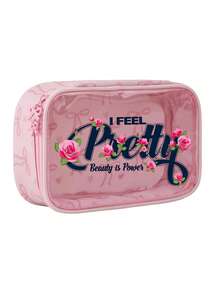 1个透明PU蝴蝶结造型化妆包，印有“我感觉很漂亮”和“美丽就是力量”字样。充满女性力量和自信风格，是一款时尚的化妆品收纳包。 - 彩色 - 查看 10