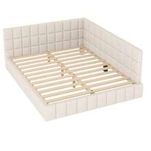 Upholstered Bed/Sofa Bed 160*200 Multifunctional Bed With Slatted Frame Made Of Skin-Friendly Velvet Fabric, Beige - Beige - View 5