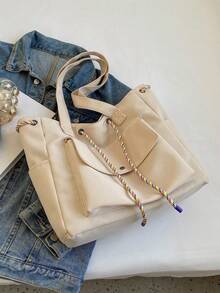 Large Capacity Casual Tote Bag For Women, Versatile For Daily Commute - Beige - View 4