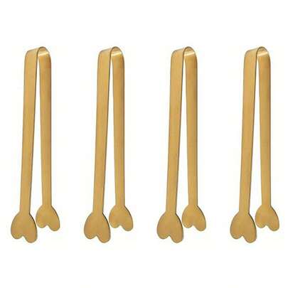 Festive Gold Heart Shaped Candy Tongs - Christmas Themed Small Serving Tongs For Holiday Treats, High-Quality Stainless Steel Appetizer Utensils For Home & Party