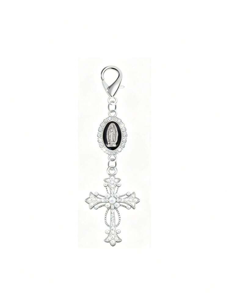 Christian Cross Keychain With Religious Love And Rhinestone Cross, Decorated With Virgin Mary Pendant, Pearls And Diamond Charm - Cross Keychain, Packaging Decor, Cross Pendant, Decorative Wallet Backpack Accessories, Earphone Case Accessories, Luggage And Car Keyring Decor - Single Accessory With Pearls, Diamonds And Romantic Elements, Suitable As Decorative Pendant Gift For Jesus Believers, Mother's Day, Teacher's Day, Valentine's Day - Multicolor - View 14