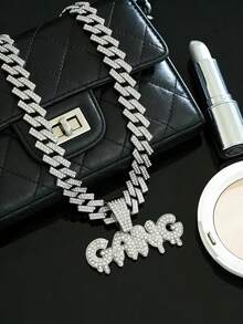 1pc European American Brand "GANG" English Letter Rhinestone Pendant Necklace, Hip-Hop Men's Daily Accessory - GANG Pendant Necklace - View 11