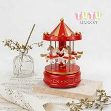Caja De MúSica CláSica Accionada A Mano, Regalo De CumpleañOs Creativo Y RomáNtico Para Parejas, Elegante DecoracióN De Escritorio, Caja De MúSica De Carrusel Giratorio A Cuerda, Ornamento Musical Con TemáTica De Caballos Blanco-Rosa-Rojo-Azul, Caja De MúSica Decorativa Para DecoracióN De PasteleríA Y Ocasiones De Regalo, Caja De MúSica Giratoria - rojo - Ver 7