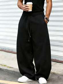 Men's Patchwork Design Casual Pants, Fashionable And Versatile, Suitable For Daily Wear, Sports, Office And Outdoor Activities - Black - View 4