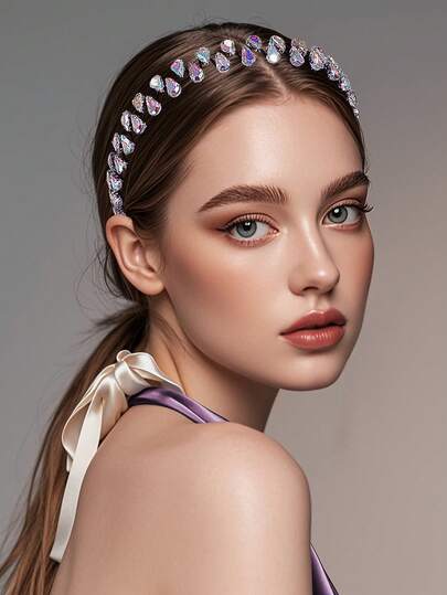 1pc Shiny Minimalist Colorful Rhinestone Decorated Headband, Elegant Hair Accessory For Women, Suitable For Daily, Casual, Wedding, Party, Banquet, Holiday, Birthday Events