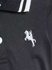 男婴夏季休闲时尚条纹Polo领短袖上衣+百搭短裤套装（2件套），适合日常、运动、通勤、上学等场合。 - 黑色 - 查看 4