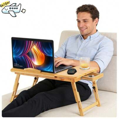 Laptoptisch, Notebooktisch Betttisch Klapptisch  höhenverstellbar, Bambus - 66x30x35cm