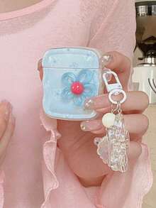 1pc Spring Ins Style Minimalist 3D Fresh Flower Decor Suitable For AirPods Pro 2, 4, Apple Wireless Bluetooth Earphones 1/2, New Gen 3 Anti-Drop Earphone Case (Earphones Not Included) - Baby Blue - View 6