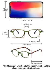 1 Cặp kính nam gọng oval màu xanh lá cây bằng chất liệu PC, họa tiết da báo, gọng kính phối màu tương phản, kiểu dáng cổ điển với tròng kính trong suốt. - Màu xanh lục trong suốt - Xem 4