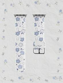 1pc Soft Elastic Breathable Replacement Watch Band With Scattered Blue Flowers On White Background, Suitable Compatible With Samsung, Honor Smartwatches, 38mm 40mm 41mm 42mm 46mm 45mm 44mm 49mm, Fashionable Casual Silicone Watch Strap Compatible With Apple Watch Ultra Series SE/11/10/9/8/7/6/5/4/3/2/1 - Multicolor - View 12