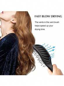 1pc Men's Wet/Dry Hair Brush, Anti-Static Ventilated Design, Smooth, Suitable For Wet & Dry Hair, Daily Use - Black - View 10