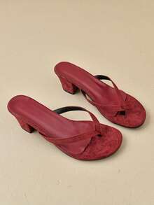 Women's Thong High Heel Sandals, Outdoor Sexy Fashion Simple Timeless Elegant Versatile Waterproof Beach Sandals - Burgundy - View 1