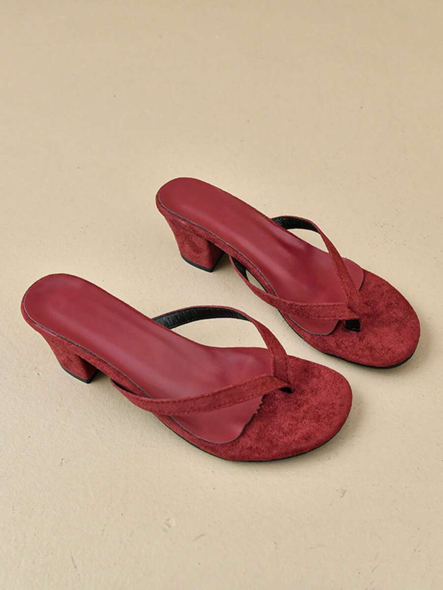 Women's Thong High Heel Sandals, Outdoor Sexy Fashion Simple Timeless Elegant Versatile Waterproof Beach Sandals - Burgundy - View 1