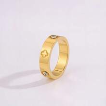 1pc Stainless Steel Four-Leaf Clover Ring, Minimalist Unisex Wedding/Anniversary Jewelry Gift, Suitable For Women And Men, Durable Casual Wear, Four-Leaf Flower Design (All-Season Style) - Multicolor - View 5