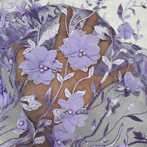 قماش الدانتيل الفرنسي المطرز ثلاثي الأبعاد بالخرز عالي الجودة، مناسب لصناعة فستان الزفاف