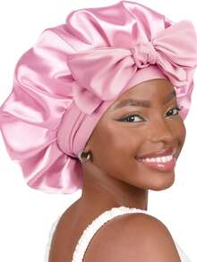 1pc/4pcs Women Satin Ribbon Bow Elastic Headband, Hair Band, Beauty Salon Headpiece, Satin Sleep Cap, Satin Bonnet - Coffee Brown - View 12