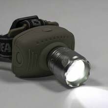 Linterna Frontal LED XPE, 150 Lúmenes, Zoom Ajustable, Impermeable, Funciona con Pilas AAA(No Incluidas), para Acampada, Pesca Nocturna y Deportes al Aire Libre - Verde Oliva - Ver 5