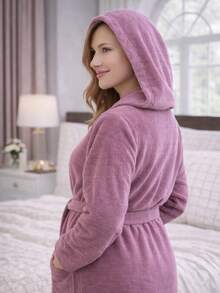 100% Cotton Unisex Bathrobe – Soft, Breathable Fabric With Comfortable Fit In S-M-L-XL Sizes MADE IN TURKEY - Rusty Rose - View 3