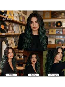 St. Patrick's Day Heat-Resistant Synthetic U-Shaped Lace Wig, 4*2 Wavy Curls, 24-Inch Green Medium Length, High-Quality Women's Headpiece For Everyday Use, Natural Soft Wig, Music Festival Party Wig - Green - View 6