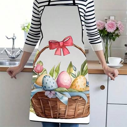 1PC Happy Easter Apron With Cute Rabbit And Colorful Eggs Design Perfect For Holiday Baking Cooking Festive Kitchen Decor Spring Seasonal Party Supplies Easter Themed Gift For Women Men Kids Celebrations
