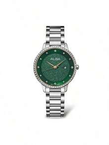 Seiko 精工 ALBA 闪亮绿色表盘水晶表圈不锈钢石英女表优雅正装表情人节礼物 AH7W27X1 - AH7W27X1 - 查看 1