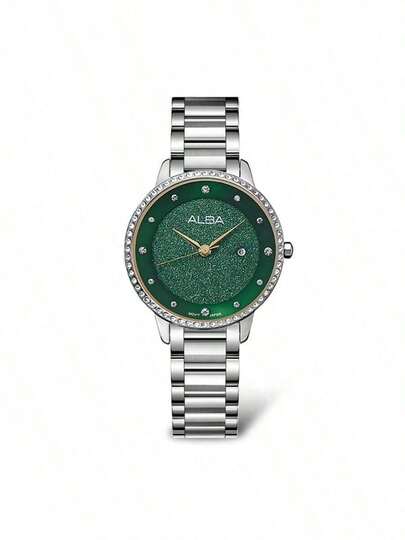  Seiko ALBA Women's Quartz Watch, Glitter Dial With Crystal Bezel, Stainless Steel Strap, Elegant Dress Watch For Party & Daily Wear, Perfect Valentine's Day Gift AH7W27X1