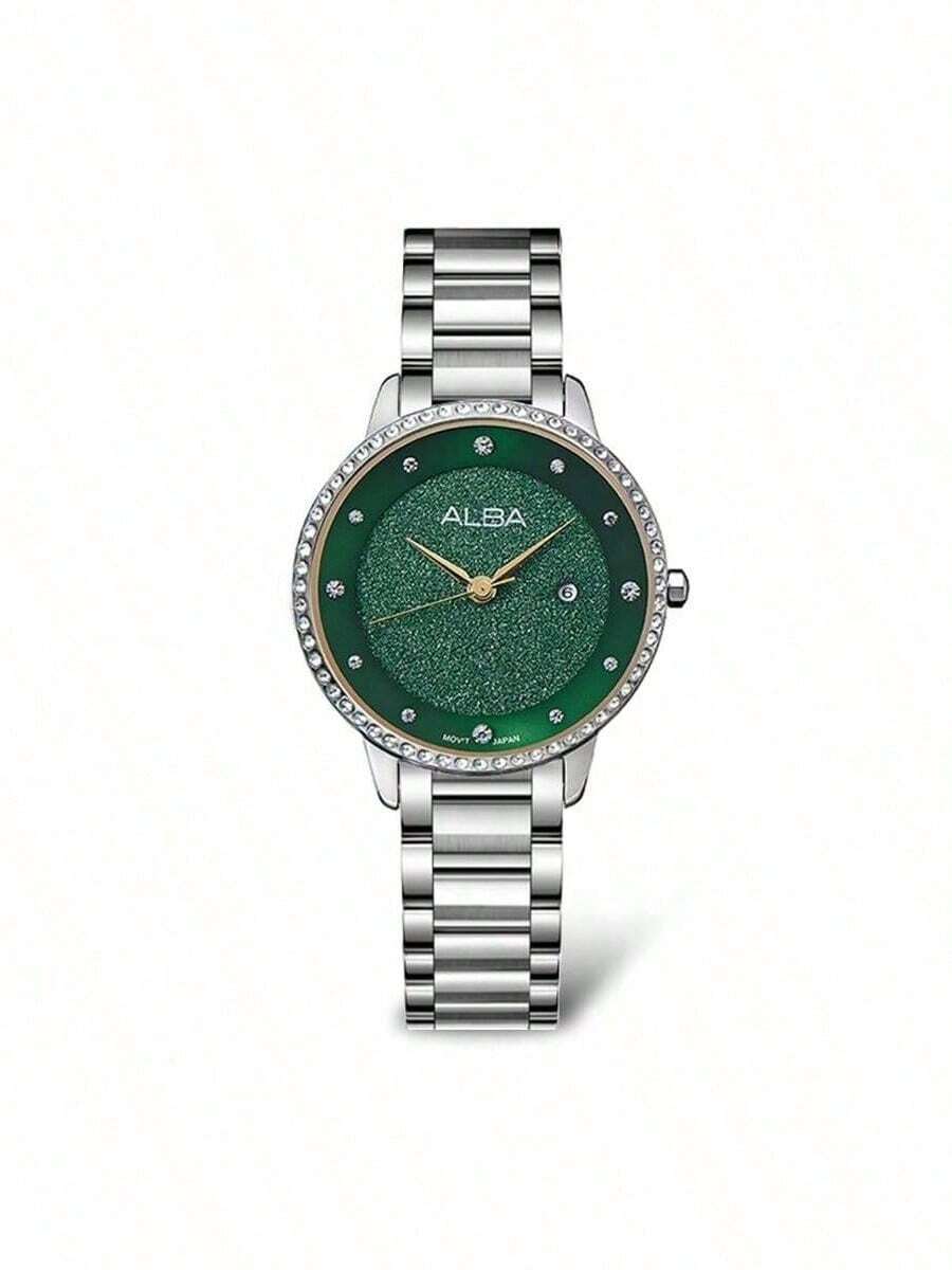 Seiko 精工 ALBA 闪亮绿色表盘水晶表圈不锈钢石英女表优雅正装表情人节礼物 AH7W27X1 - AH7W27X1 - 查看 1