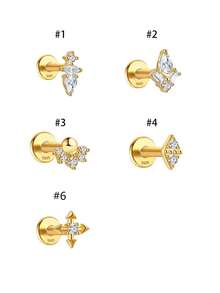 1pc S925 Sterling Silver Nose Stud, Simple & Easy To Wear, Fashionable Round Ball Zirconia Embedded Nose Jewelry, Suitable For Women's Daily Wear, Parties, And Banquets - Yellow Gold - View 3