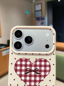 1pc Polka Dot Plaid Heart Bow Design Beige TPU Leather Texture Soft Phone Case Compatible With Apple 17, Air, 17Pro, 17ProMax, 16ProMax, 16E, 14/13, 12, 11 Pro Max, XS Max, X, XR, 8, 7, Plus, And Galaxy A06, A16, A55, A56, A17, S24FE, S25U, Suitable As Birthday Gift, For Girlfriend, Boyfriend Or Personal Use, Anti-Drop - Multicolor - View 6