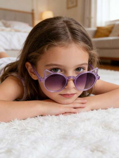 1 Pair Kids Fashion Purple Cat-Eye Glasses, Classic Minimalist Style, Suitable For Boys & Girls Party, Holiday, Travel, Decoration, Daily Accessory, Photography Prop