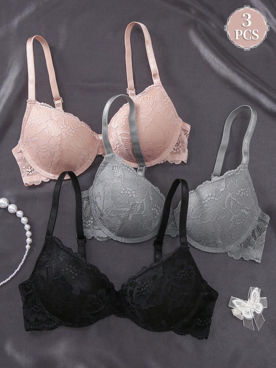 3 Buah Bra Push-Up Seksi Berwarna-warni dengan Renda, Nyaman, dan Kawat Penyangga untuk Wanita