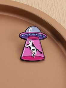 1枚趣味UFO飞船奶牛胸针珐琅别针科幻动物胸针背包翻领徽章时尚饰品礼物送朋友 - 彩色 - 查看 10