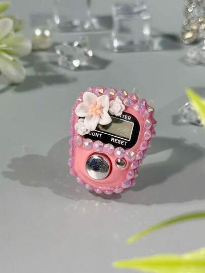 Contador de dedos de flor con diamantes multicolor personalizado, contador portátil, botón manual de conteo, mini contador de mano, empaque de tarjeta y caja de 12 piezas, tasbih electrónico, opciones de multicolor - Adecuado para el conteo de oraciones de Ramadán, conteo deportivo, eventos empresariales, regalos festivos, etc.