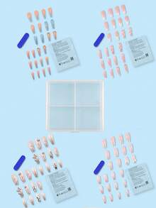 96 Pieces 4 Sets Of Glitter French Acrylic Manicure Patches Love Butterfly Rhinestone Push-On Nails Long Manicure Set, Including 4 Pieces Of Jelly Glue And 4 Nail Files, Suitable For Hen Parties, Dance Parties, Daily Casual Wear. Detachable And Reusable Fake Nails - Multicolor - View 3