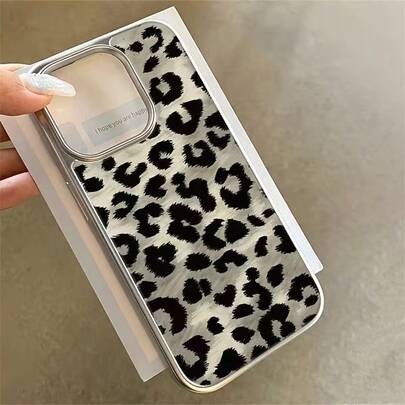 1 pieza Funda de teléfono personalizada con estampado de leopardo negro brillante, compatible con iPhone 16 Pro Max, 17/16/15/14 Plus, 13/12/11, Air