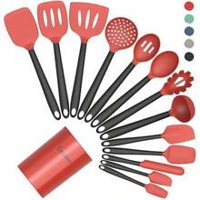 Juego utensilios cocina silicona con soporte resistentes calor grado alimenticio espátula cuchara para sartenes antiadherentes apto lavaplatos - Rojo - - Ver 8