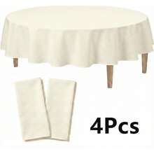 4/8/12 84 Inch Round Disposable Tablecloths, Thickened Waterproof PEVA Plastic Table Covers For Party, Wedding, Banquet & Daily Use - Ivory White - View 12