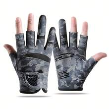 1 par de guantes de pesca rojo/negro/verde, estilo deportivo casual con tela elástica y transpirable, de tres dedos y medio dedo, con almohadilla de silicona antideslizante en la palma, protección solar y agarre mejorado, ideales para pesca, ciclismo, senderismo y como regalo de verano - Multicolor - Ver 4