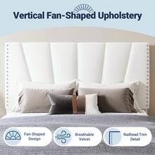 Allewie Full/Queen/King Size Bed Frame With Adjustable Velvet Upholstered Headboard, Rivet-Style Nailhead Trim Detail Platform Bed Frame, Wooden Slat Support, No Box Spring Needed, Easy Assembly, White - trắng - Xem 4