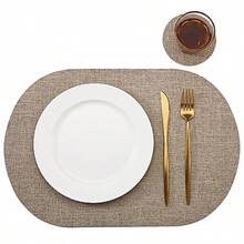 Oval Table Mats Set Of 6 Faux Leather Placemats Heat Resistant And Waterproof Brown - Brown - View 1