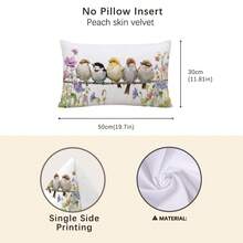 1 pieza Funda de cojín decorativa con rama floral de primavera y pájaro, impresa por un solo lado en terciopelo melocotón, se ajusta a cojines de 30*50/40*60CM, adecuada para la decoración de la sala de estar moderna, decoración de fiestas, regalo - Multicolor - Ver 2