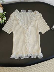 New Unique Design Cropped Lace Cardigan, Sweet & Spicy, Flattering, Suitable For Spring/Summer - Apricot - View 6